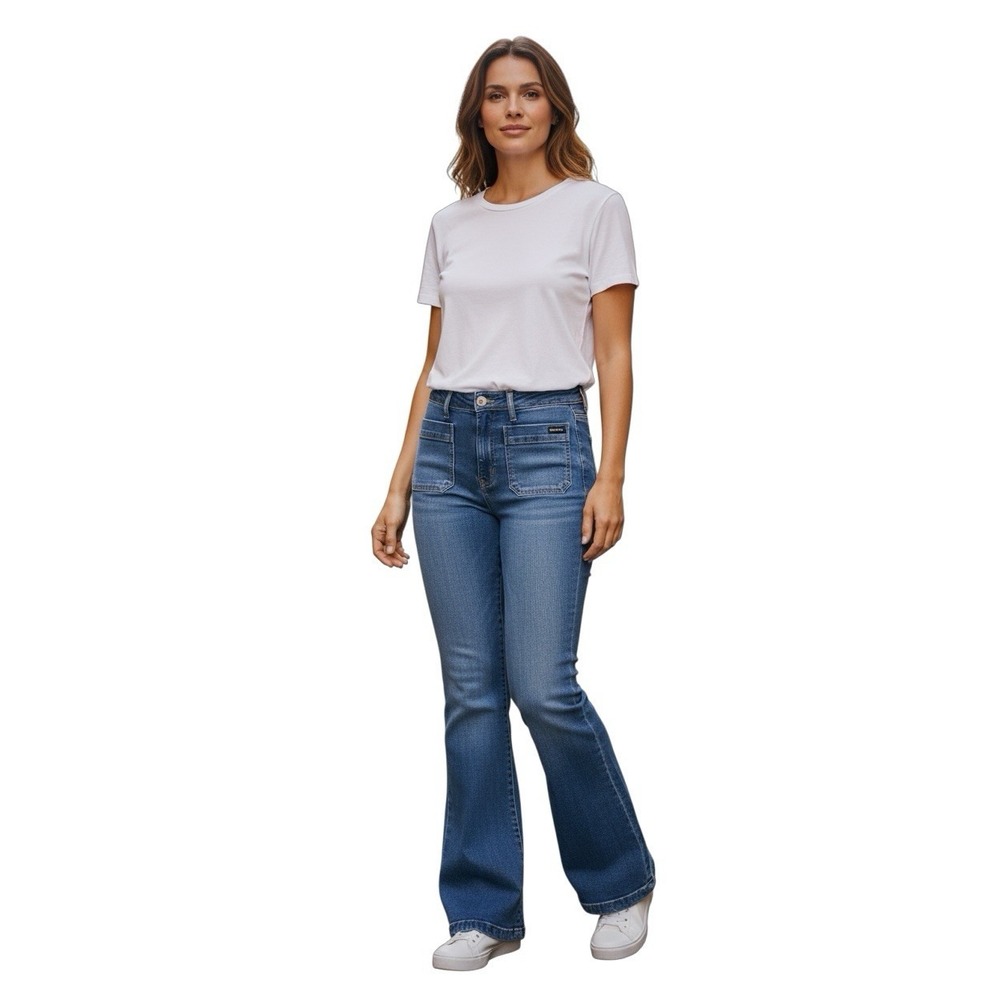 Lauren Ralph Lauren Womens 14 Blue Patch Pocket Flare Jeans Stretch Denim‎ NWT